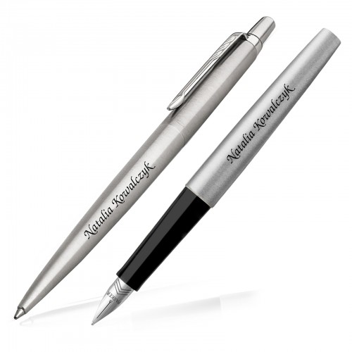 Zestaw pióro i długopis Parker Jotter stalowy CT zgrawerem - Duet