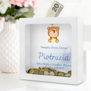 Skarbonka z nadrukiem na chrzest dla chłopca - Na marzenia