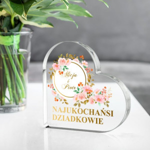 Szklane serce z nadrukiem dla dziadków - Serce rodziny