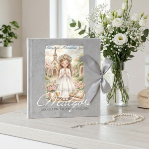 Album na zdjęcia welurowy z nadrukiem na komunię dla dziewczynki - Dzień łaski