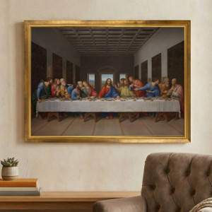 Obraz do salonu Ostatnia Wieczerza 50x70 cm w złotej ramie - Święty posiłek