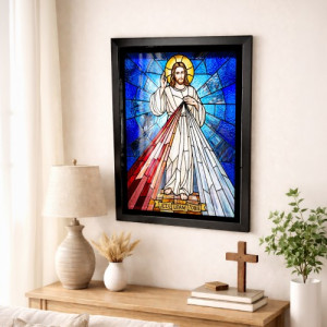 Obraz do salonu Jezus Miłosierny 30x40 cm witraż - Jezu ufam Tobie