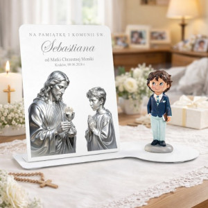 Statuetka z figurką 3D i dedykacją na komunię dla chłopca - Do Ciebie Boże