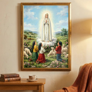 Obraz do salonu Matka Boża Fatimska 50x70 cm w złotej ramie - Moc modlitwy