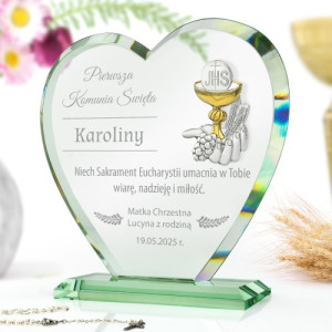 Statuetka serce z kielichem i grawerem na komunię - Pamiątka