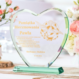Statuetka szklana serce z grawerem dla chłopca na pamiątkę - Bierzmowanie