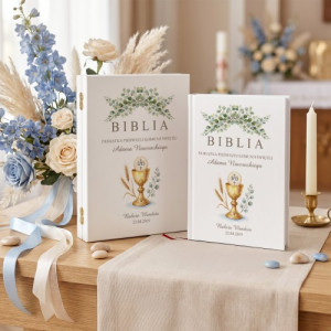 Biblia dla dzieci w drewnianym pudełku na komunię - Kielich