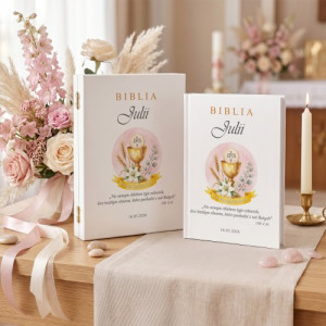 Biblia dla dzieci w drewnianej szkatułce na komunię - Kielich Bożej Ręki