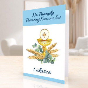 Kartka z życzeniami na komunię - Kielich z Kłosami Zbóż