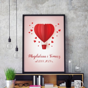 Plakat w ramce (30x40 cm) na ślub dla pary młodej - Balon Miłości