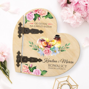 Album na zdjęcia drewniany serce z nadrukiem na ślub - Na zawsze razem