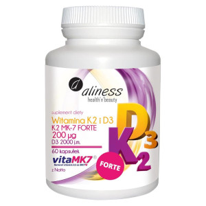 Witamina K2 MK-7 Forte 200 µg z Natto i D3 2000 j.m. Aliness - 60 kapsułek