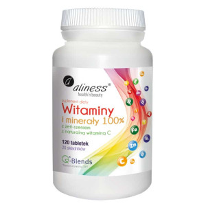 Witaminy i minerały 100 % z żeń-szeniem i naturalną witaminą C Aliness - 120 tabletek