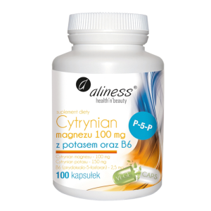 Cytrynian Magnezu 100 mg z Potasem oraz Witaminą B6 Aliness - 100 kapsułek