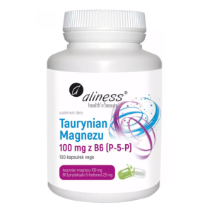 Taurynian Magnezu 100 mg z Witaminą B6 Aliness - Biodostępna forma magnezu - 100 kapsułek