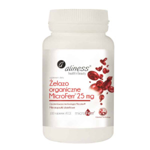 Żelazo Organiczne 25 mg Aliness - Opatentowana technologia MicroFerr® - 100 tabletek