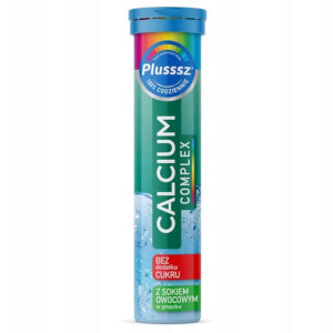 Plusssz CALCIUM Complex z witaminą C Polski Lek - 20 tabletek musujących o smaku pomarańcza-mango