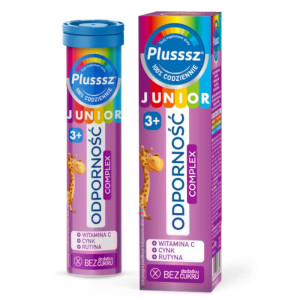Plusssz JUNIOR Odporność Complex Polski Lek - 20 tabletek musujących o smaku malina - truskawka