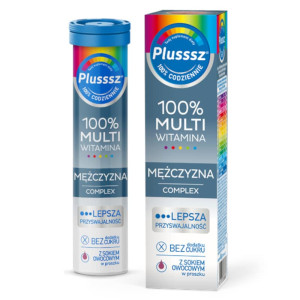 Plusssz 100% MULTIWITAMINA MĘŻCZYZNA Complex Polski Lek - 20 tabletek musujących o smaku jeżyna - pomarańcza