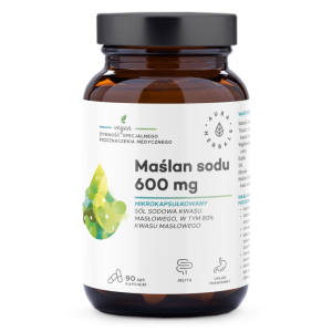 Maślan sodu mikrokapsułkowany 600 mg Aura Herbals - Wsparcie dla układu pokarmowego - 90 kapsułek
