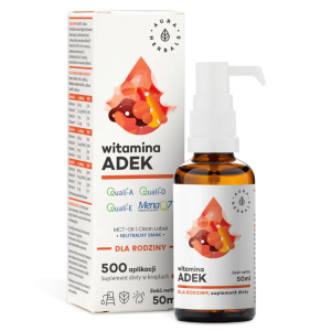 Witamina ADEK dla rodziny, MCT Aura Herbals - Zbiór Witamin A + D + E + K - 50 ml krople