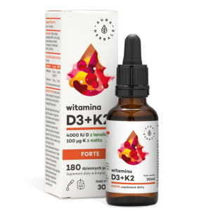 Witamina D3 4000 IU + K2 FORTE Aura Herbals - Naturalna witamina D z lanoliny i K z natto - 30 ml