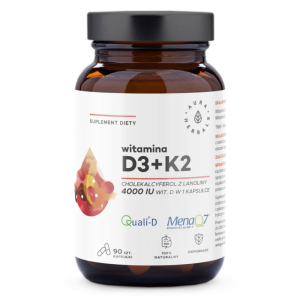 Witamina D3 4000 IU + K2 Aura Herbals - Cholekalcyferol z lanoliny - 90 kapsułek