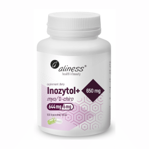 Inozytol myo/D-chiro, 650mg + B6 Aliness - Wspomaga układ nerwowy - 100 kapsułek