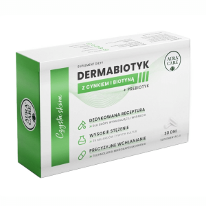 Czysta skóra Aura Care - Dermabiotyk z cynkiem i biotyną + prebiotyk - 30 kapsułek