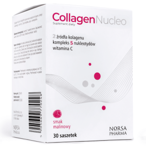 Collagen Nucleo malina Norsa Pharma - Połączenie kolagenu rybiego i wołowego, witaminy C oraz pięciu nukleotydów - 30 sasz.