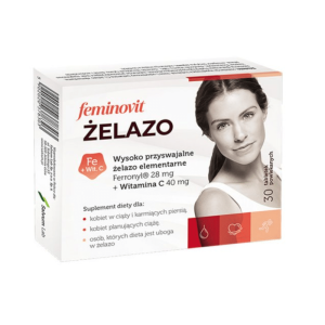Feminovit Żelazo 28 mg Salvum Lab - Kompleksowe wsparcie organizmu w żelazo - 30 kapsułek