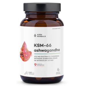 Ashwagandha KSM-66 Aura Herbals – Naturalne wsparcie na stres i odporność – 120 kapsułek