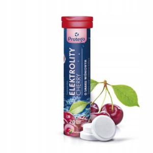 Elektrolity w tabletkach musujących Salvum Protego Cherry smak wiśniowy - Wsparcie nawodnienia organizmu - 20 tabletek