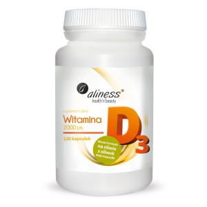Witamina D3 2000 j.m. Aliness - Nowa formuła na oliwie z oliwek - 120 kapsułek