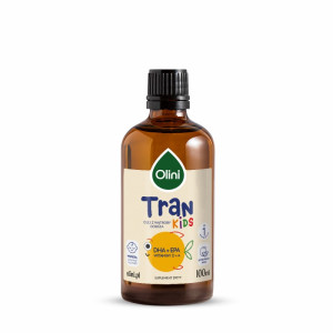 Tran o smaku pomarańczowym Olini - Moc omega-3 i witamin w jednej łyżeczce - 100 ml, 250 ml
