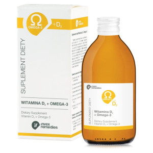 Witamina D3 + nienasycone kwasy tłuszczowe Omega 3+6+7+9 Invex Remedies w płynie - 300 ml