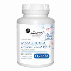 MSM Siarka Organiczna PLUS Metylosulfonylometan + Witamina C Aliness - 180 tabletek