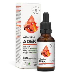 Witamina ADEK, A + D3 2000 IU + E + K2 Aura Herbals - Kompleks witamin - 30 ml krople