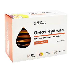 Elektrolity Great Hydrate Aura Herbals - Wsparcie w nawodnieniu i regeneracji - 10 saszetek Mango marakuja