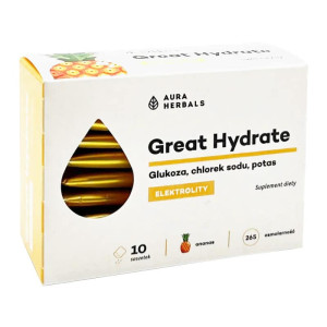 Elektrolity Great Hydrate Aura Herbals - Wsparcie w nawodnieniu i regeneracji - 10 saszetek Ananas