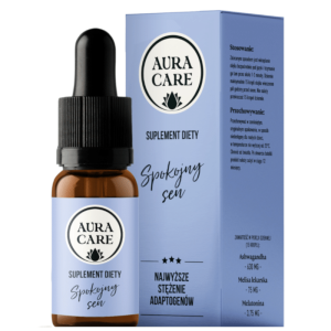 Spokojny sen AURA CARE - Ashwagandha, Melisa, Melatonina - 15ml, około 300 kropli