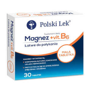 MAGNEZ + vit. B6 Polski Lek - Z dodatkiem witaminy B6 - 30 tabletek