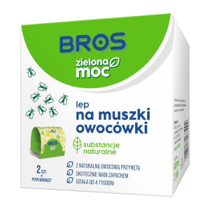 Bros Zielona Moc lep na muszki owocówki - Naturalna pułapka klejąca z płynem wabiącym - 2 sztuki + płyn wabiący