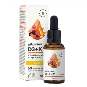 Aura Herbals D3 2000 IU K2 90 µg - Wspiera odporność i utrzymanie zdrowych kości - 30 ml