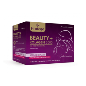 Protego Beauty Kolagen 5000 mg Salvum Lab - Kolagen wołowy dla opóźnienia procesu starzenia skóry - 30 saszetek Malina & truskawka