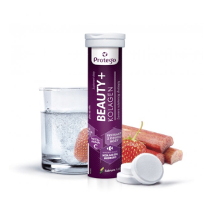 Protego Beauty plus kolagen Salvum Lab - Wsparcie skóry, włosów i paznokci - 20 tabletek musujących o smaku truskawkowo - rabarbarowym