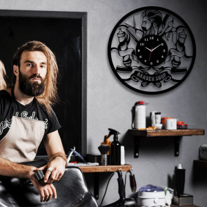 Zegar ścienny czarny do salonu barberskiego - wzór BR01 40 cm