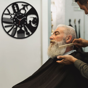 Zegar ścienny czarny do salonu barberskiego - wzór BR02 40 cm