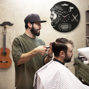 Zegar ścienny czarny do salonu barberskiego - wzór BR03 40 cm