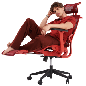 Ergonomiczne krzesło Paradox Ergo One Red Mesh z pełną regulacją z podnóżkiem | Fotel ergonomiczny z siateczką Mesh